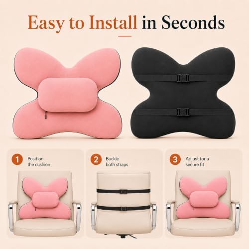 Lumbar Support Pillow for Office Chair & Car, Desk Chair Back Cushion,,Pink - Image 3
