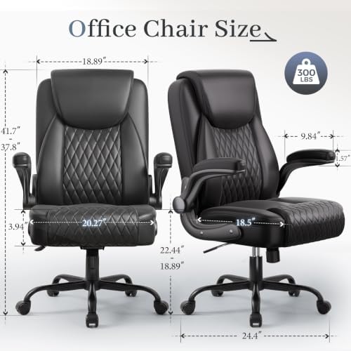 GTPOFFICE Executive Office Chair with Comfortable Lumbar Support, Ergonomic Gaming Chair with Flip-up Armrests & Zoned Pressure-Relief Cushion, Comfy PU Leather Desk Chair, Black - Image 3