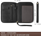 Ringsun Genuine Leather Portfolio with Zipper, Padfolio Portfolio Organizer Folder for Men Women, Professional Business Card Holder for A5 Letter Size Notepad, Resume, Writing Pad, Pen Loop, Black - Image 2