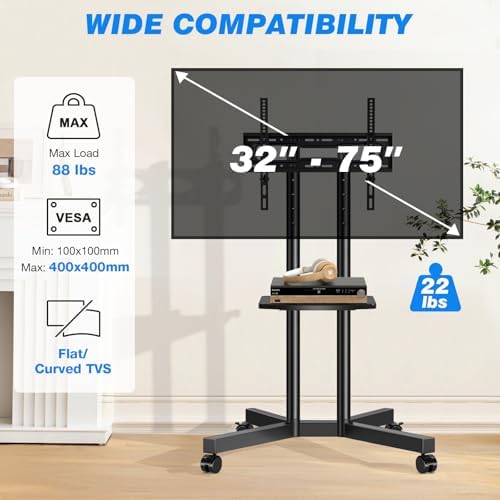 Rfiver Mobile TV Cart Rolling TV Stand with Power Outlet for 32-75 Inch TVs - Image 2