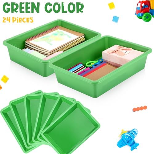Sintuff 24 Pcs Classroom Paper Tray, Stackable Letter Size Bin, Green - Image 4