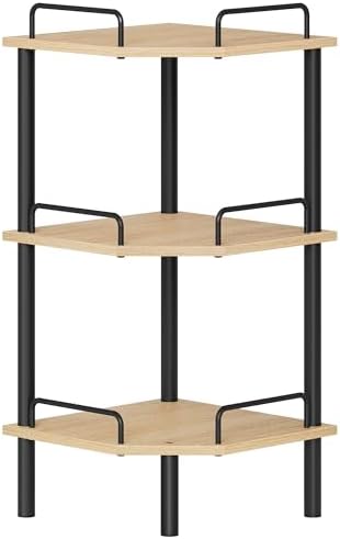 Tajsoon 3 Tier Corner Shelf Stand, Standing Corner Shelf Unit, Natural by Tajsoon