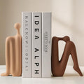 Decorative Ceramic Bookends,Thinker Statue Abstract Decor Book Holders,Matte Ceramic Sculpture Abstract Book Ends,Double Duty Decor Bookends, Modern Home Office Cream Beige & Brown by DecoVlog