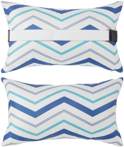 Outdoor Pillow for Chaise Lounge Chair, 2pcs Chaise Lounge Pillows Lumbar Pillows with Insert and Adjustable Elastic Strap for Patio Beach Office Chair, Blue White Stripe by Unknown