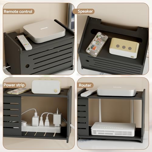 Wooden WiFi Router Storage Box Hider Shelf, Decorative Projector Box Hider Rack Countertop, for Cable, Modem, Internet, Router Power Cover Storage Organizer Cabinet Wall Mounted, Black - Image 5