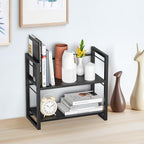 Office Desk Shelf Organizer, Wood Desktop Bookshelf Supplies Storage Rack, Shelf for Top of Desk and Dresser (Pure Black-2 Tier) - Image 2