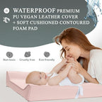 Vegan Leather Contoured Baby Changing Pad | Waterproof & Wipe-Clean PU Leather Diaper Change Mat, Soft, Wipeable Cover, Safety Strap, Non-Slip Bottom, Topper for Standard Infant Diaper Table & Dresser - Image 4