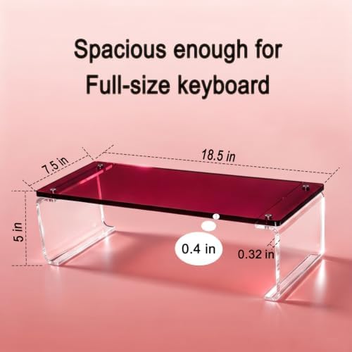 Acrylic Monitor Stand Riser L18.5" x H5" | Multi-Purpose Desk Organizer for Monitor & Laptop, Compatible with PC, Apple Studio Display and Printer, Ideal for Home Workspaces & Office Desks (Burgundy) - Image 2