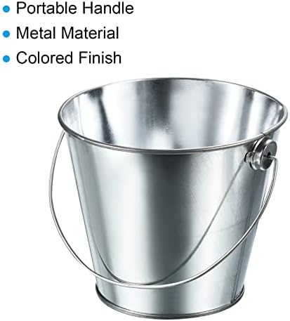 PATIKIL 4.7 Inch Colored Metal Buckets, 4 Pack Pencil Holder Buckets Round Metal Planter Pails Container with Handles for Classroom Crafts, Bright Silver - Image 5