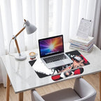 Anime Girl Gamer Desk Mat Set Dark Cyber Red Waifu Large Mouse Pad with Wrist Rest 4in1 Desk Mat for Desktop Ergonomic Computer Desk Arm Wrist Anti-Slip Computer Mouse Pad Home Office Gaming - Image 7