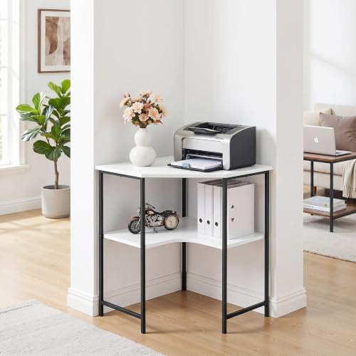VECELO Small Corner Desk, Triangle Computer Desk with Storage Shelves for Small Spaces, 33 x 30 inches Corner Makeup Table for Home Office Bedroom, White - Image 7