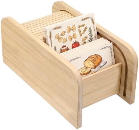 Qunclay Bamboo Recipe Box Roll Top Dividers 11.75"x6"x5.25" Card Holder by Qunclay