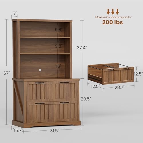 SEDETA Farmhouse 2 Drawer Filing Cabinet for Home Office,Brown - Image 2