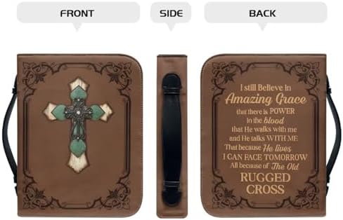Retro Blue Cross Bible Cover Case for Women Fashion PU Leather Bible Book Case Lightweight Portable Brief Case Stationary Supplies Storage - Image 3