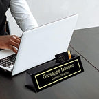 Personalized Engraved Business Desk Name Plate With Card Holder - Customized Executive Black Wood Sign - Custom Gifts for Men - Image 4