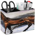 PU Leather Multi-Compartment Pen Holder Desktop Organizer Pencil Cup Storage Caddy for Office Home Supplies Handsome Horse Winter Theme Farm Animal Snowy Mountain Snowflakes Winter Scenery by Unknown
