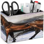 PU Leather Multi-Compartment Pen Holder Desktop Organizer Pencil Cup Storage Caddy for Office Home Supplies Handsome Horse Winter Theme Farm Animal Snowy Mountain Snowflakes Winter Scenery by Unknown