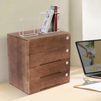 4 Drawers Wood Storage Box, Wooden Desktop Storage Box with Lockable Drawers Flat File Cabinet Multilevel Apothecary Cabinet for Office, Study 15.75 x 11 x 15.94 Inch - Image 2