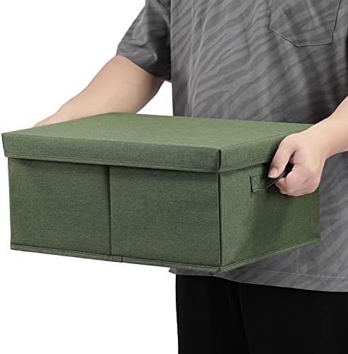 HOONEX Storage Bins with Lids for Organizing, Pack of 2, Storage Boxes with 2 Carrying Handles and Sturdy Heavy Cardboard, 16.5" L x 11.8" W x 7.5" H for Shoes, Books, Clothes, Olive - Image 6