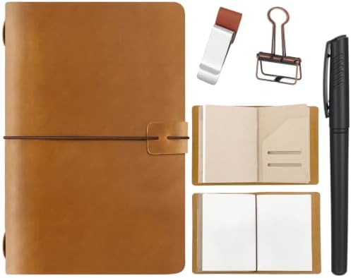 Thenshop Traveling Refillable Leather Journal Notebook, Orange, A5 Size by Thenshop