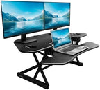 Rocelco 46" Height Adjustable Corner Standing Desk Converter - Quick Sit Stand Up Dual Monitor Riser - Gas Spring Assist Tabletop Computer Workstation - Large Keyboard Tray - Black (R CADRB-46) - Image 5