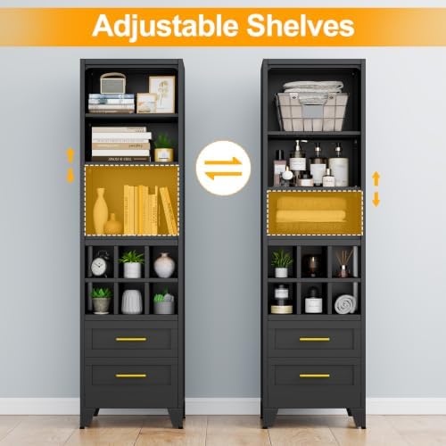 Ckzbx Tall Narrow Storage Cabinet, 66.93" H Tall Bathroom Cabinet Metal Pantry Cabinets with Hollowed-Out, 3 Adjustable Shelves, for Kitchen, Bathroom, Home Office, Living Room (Black) - Image 5