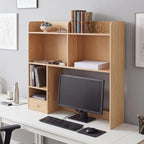 Cinnvoice Natural Desktop Bookshelf Countertop Storage Hutch with Drawer for Computer Desk 5-Tier Display Rack Multipurpose Wood Desktop Hutch Storage Organize for College Dorm Home Office Supply - Image 7