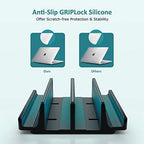 Vertical Laptop Stand - SPACEMax Adjustable GRIPLock Anti-Tip Silicone 4 Slots Aluminum Desktop Holder - Double Dock Stand - 2 Phone Slots Fits Up to 17.3” Laptops, Tablets, Phones - Black - Image 5