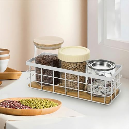 Set of 2 Small Wire Baskets, Narrow White Metal Storage Bins for Bathroom Counter & Kitchen, Farmhouse Rustic Organizer Trays for Pantry, Office, RV, Countertop Decoration (White) - Image 7