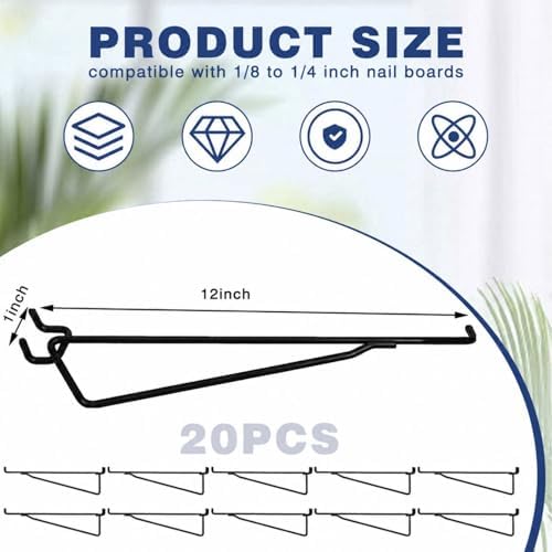 Shimeyao 20 Pcs 12 Inch Pegboard Shelf Brackets, Black - Image 2