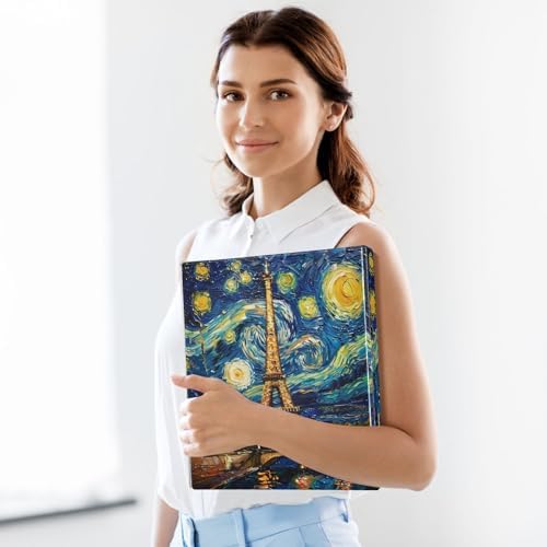 JIPONI 3 Ring Binder Paris Skyline by Van Gogh 1 Inch Round Binders for Men Women Students, Cute File Organizer for Office Home School - Image 5