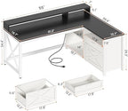SEDETA Corner Computer Desk, 55" L Shaped Gaming Desk with Storage Drawers and Power Outlet, Farmhouse Corner Gaming Desk with Storage Shelves and LED Lights for Home Office, Black - Image 2