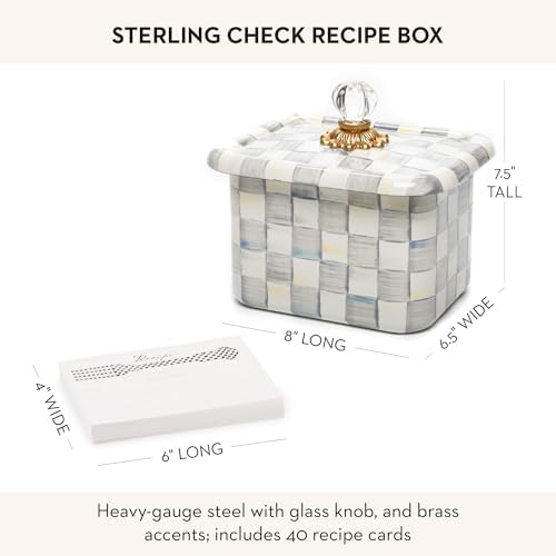 MACKENZIE-CHILDS Enamel Recipe Box, Gray-and-White Sterling Check - Image 4