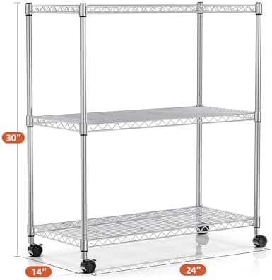 HealSmart 3-Tier Heavy Duty Storage Shelves 750Lb Capacity, 24.02" D x 13.78" W x 29.92" H Adjustable Shelving Unit with Wheels, Chrome - Image 3