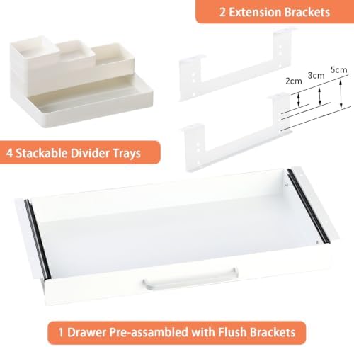 Under Desk Drawer 21" with 4 Divider Trays, Storage Drawer Organizer - Image 3