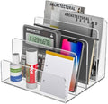 Sezanrpt Acrylic File Holder 4 Compartment, Clear Desk File Organizer, Acrylic Organizer for Books, Phone, Ipad, Envelope, Notebook, Calculator by Sezanrpt