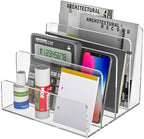 Sezanrpt Acrylic File Holder 4 Compartment, Clear Desk File Organizer, Acrylic Organizer for Books, Phone, Ipad, Envelope, Notebook, Calculator by Sezanrpt