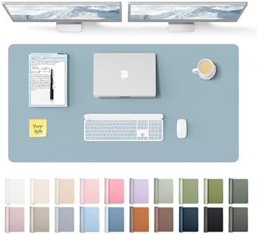 YSAGi Leather Desk Protector, Office Mat, Large Mouse Mat, Non-Slip PU Leather Blotter, Laptop Pad, Waterproof Writing Pad for Office and Home (Ice Blue, 47.2" x 23.6") by YSAGi