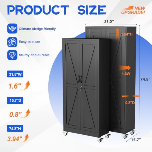 GAIOUS 74.8" Tall Metal Storage Cabinet with Lock and Wheels, File Cabinet - Image 2
