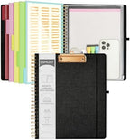 Ospelelf Black Foldable Spiral Clipboard Folio with Storage Zipper Pouch, 5 Plastic Folders with 10 Pockets,Refillable Lined Notepad (11" x 8.5"), Hardcover Project Organizer with 39 Stickers by OspelelfOfficeSupplies