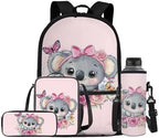 Teen's Backpack 4Pcs, Aesthetic Travel Daypack Set of 4 Include Lunch Box Pencil Case Cup Sleeve Large Capacity & Portable Daypack 4Pcs for Elementary School Cartoon Koala by Oamsistay