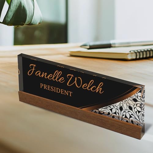 Artblox Personalized Office Desk Name Plate and Business Card Holder | Clear Acrylic Glass with Teak Wood Stand | Profesional Design Customized with Your Name and Credentials Office Desk Decor - Image 6