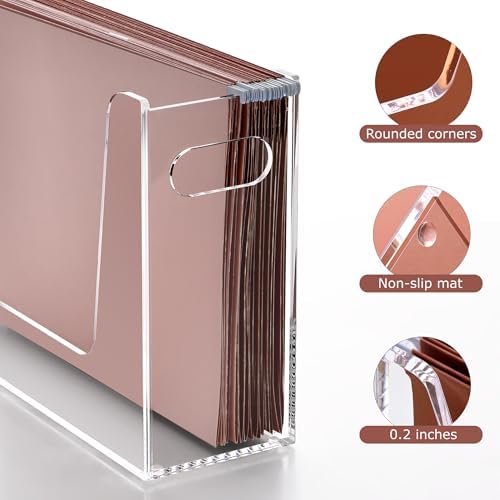 Acrylic Hanging File Organizer, Letter Size Clear File Folder Holder with Handle, Portable Storage Organizer Box for Desk Home Office (No Assembly Required) - Image 4