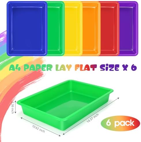 ShineMe Plastic Paper Trays for Classroom, 6 Pack Colorful Classroom Turn in Bins, Thick and Sturdy A4 Letter Size Flat Storage Trays for Classroom Organization and Storage - Image 2