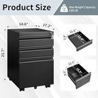 Guizeeopo Filing Cabinets for Home Office, Mobile File Cabinet with Lock, 3 Drawer Filing Cabinet for A4/Letter/Legal Size Folder, Fully Assembled Except Casters, Matte Black - Image 2