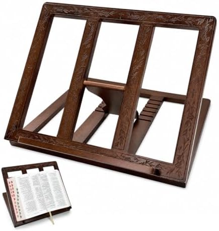 Onism Wooden Bible Stand, Carved Cross, Adjustable Beechwood Book Holder by Onism