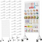 Metal Pegboard Display Stand 2 x 4.9 Feet, Adjustable Height with 40 Peg Board Hooks and Wheels, pegboard display rack, Craft Display Rack, Retail Display Rack, Garage Peg Board by GIKLUX