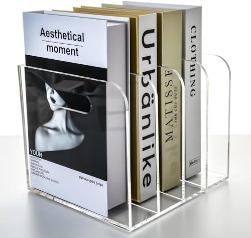 4 Vertical Compartments File Holder, Clear Acrylic Desk Organizer and Storage Bins Holding for Magazines, Binders, Notebooks, Envelopes, Multi-purpose Document Organizer for Home Office - Image 6