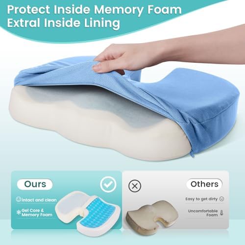 Gel Seat Cushion, Cooling Memory Foam Cushion for Office Chair, Blue - Image 4