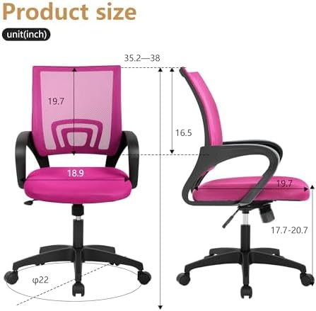 BestOffice | Ergonomic Office Chair | Mid-Back Swivel Desk Chair | Breathable Backrest & Lumbar Support | Adjustable Height | Sponge Seat | Rolling Wheels | Peach Pink | for Adults & Women - Image 3